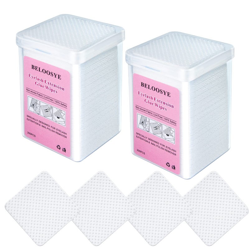 BELOOSYE 400 PCS Lint Free Nail Wipes, Eyelash Extension Glue Wipes, Super Absorbent Soft Non-woven Fabric Lash Glue Wipes, Nail Polish Remover Wipes for Lash Extension Supplies & Nail Polish Bottle(Pink) - Image 1