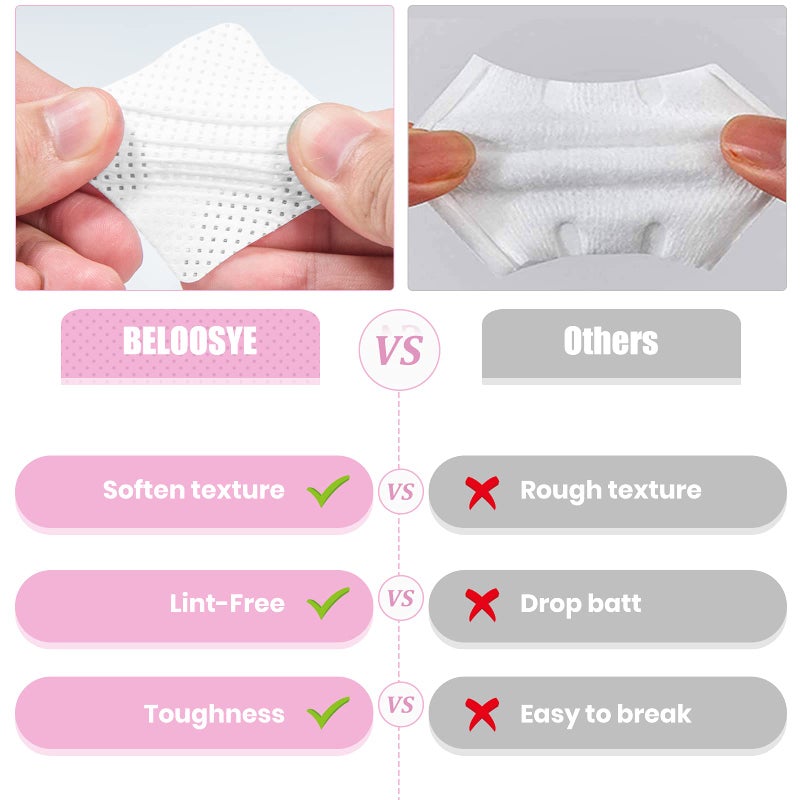 BELOOSYE 400 PCS Lint Free Nail Wipes, Eyelash Extension Glue Wipes, Super Absorbent Soft Non-woven Fabric Lash Glue Wipes, Nail Polish Remover Wipes for Lash Extension Supplies & Nail Polish Bottle(Pink) - Image 5