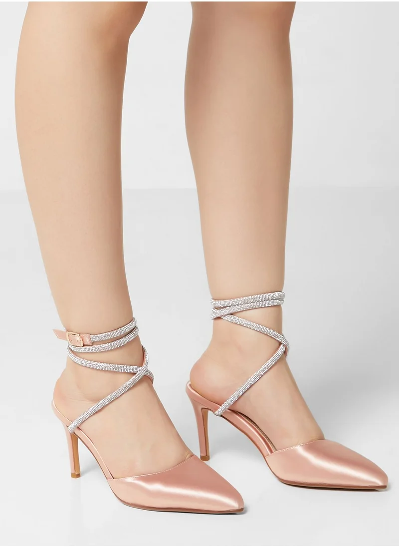 Namshi x Diamante Ankle Strap Pointed Pump