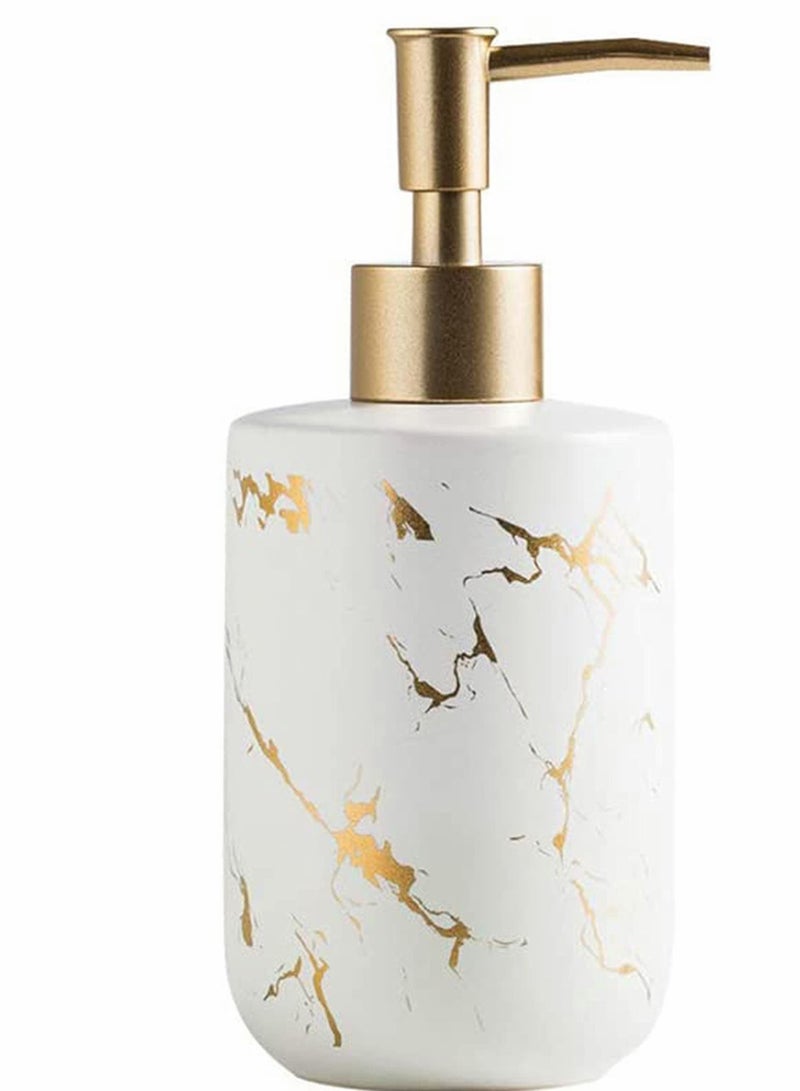Y&D Ceramics Soap Dispenser, White Marble Style, Refillable Hand Lotion, Dispenser for Shampoo, Body Wash, Disinfectant, Stylish Home Bath Décor, Bathroom Toilet Press Bottle (300ML White) - Image 1