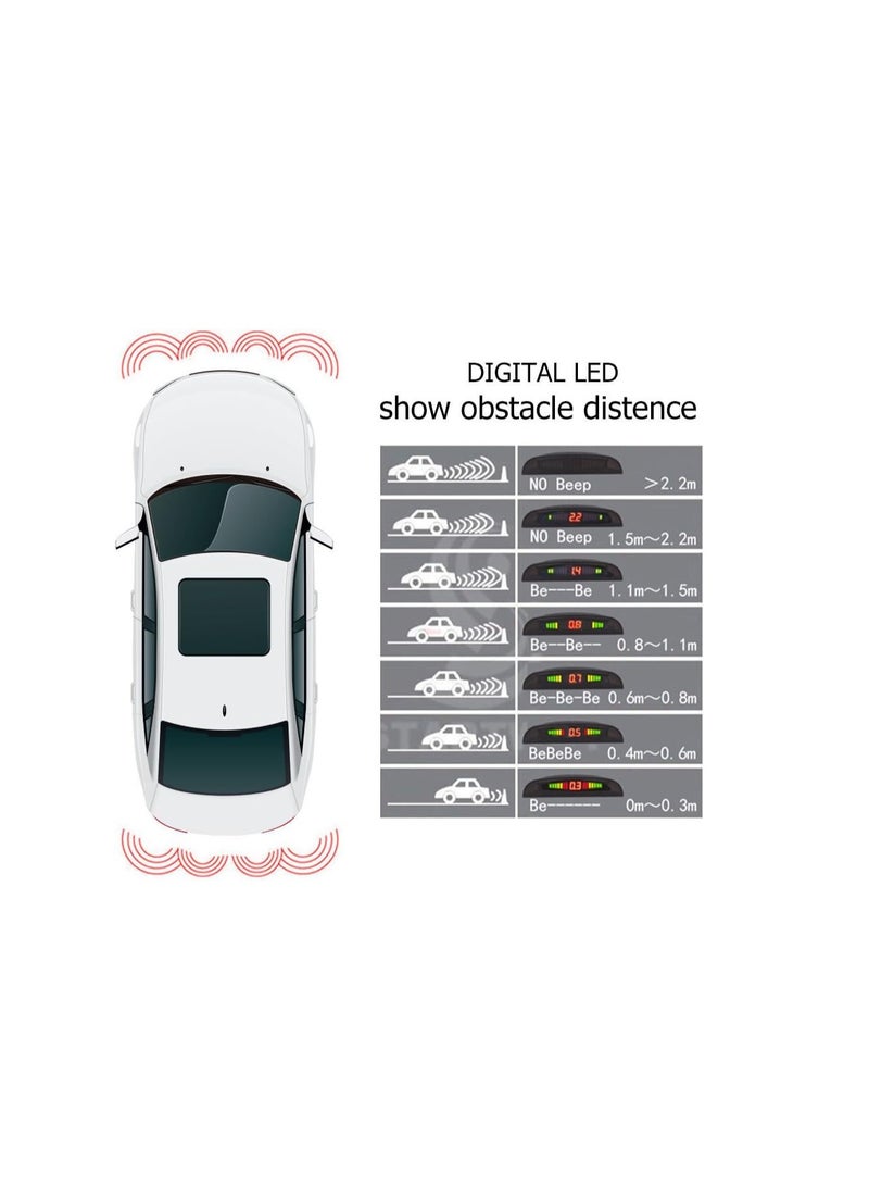 Assistant Parking Sensor System kit Rear Parking Sensor Kit Black LED Display Parking Assistants Double CPU Security Reversing Parking Radar Sensor Car Vehicle with 4 Sensors Alarm Buzzer Reminder Safe Driving - Image 4