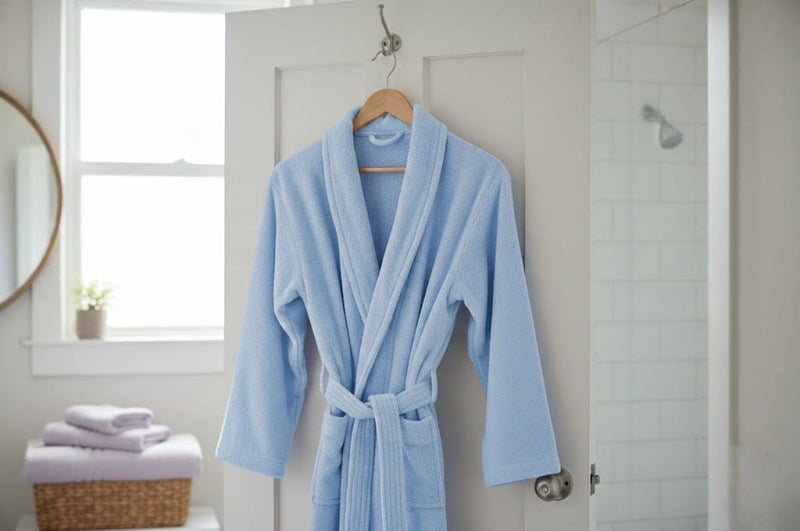 Ambrosia 100% Cotton Medium Size Terry Bathrobe Luxor Unisex Blue With Blanket Softness, Highly Absorbent Plush Spa Robe For Men And Women Hotel Quality Loungewear - Image 5