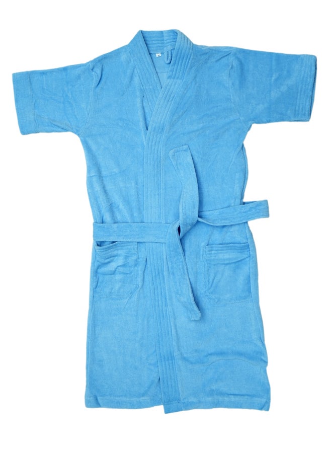 Ambrosia 100% Cotton Medium Size Terry Bathrobe Luxor Unisex Blue With Blanket Softness, Highly Absorbent Plush Spa Robe For Men And Women Hotel Quality Loungewear - Image 3