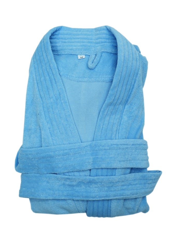 Ambrosia 100% Cotton Medium Size Terry Bathrobe Luxor Unisex Blue With Blanket Softness, Highly Absorbent Plush Spa Robe For Men And Women Hotel Quality Loungewear - Image 1