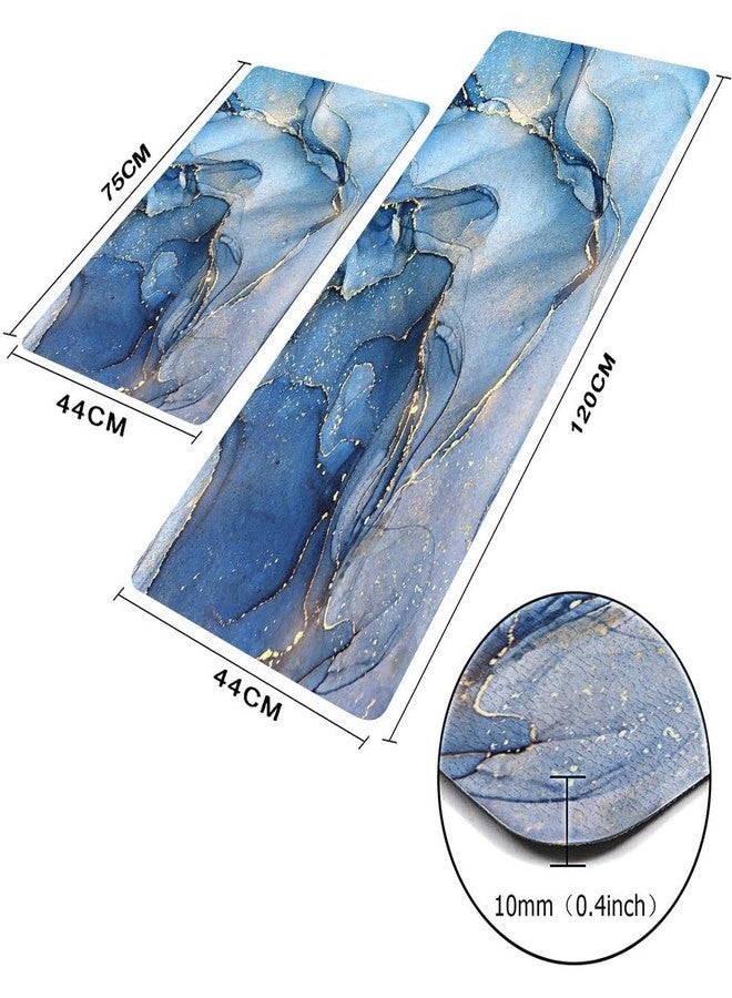 Mrcrypos Set of 2 Blue and Gold Marble Kitchen Mats PVC Leather Waterproof Non Slip Cushioned Standing Mats Anti Fatigue Kitchen Comfort Mats for Floor,Sink,Laundry,Office 17"x29"+17"x47" - Image 4