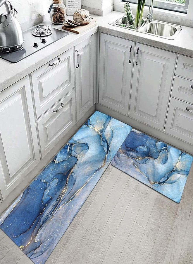 Mrcrypos Set of 2 Blue and Gold Marble Kitchen Mats PVC Leather Waterproof Non Slip Cushioned Standing Mats Anti Fatigue Kitchen Comfort Mats for Floor,Sink,Laundry,Office 17"x29"+17"x47" - Image 3