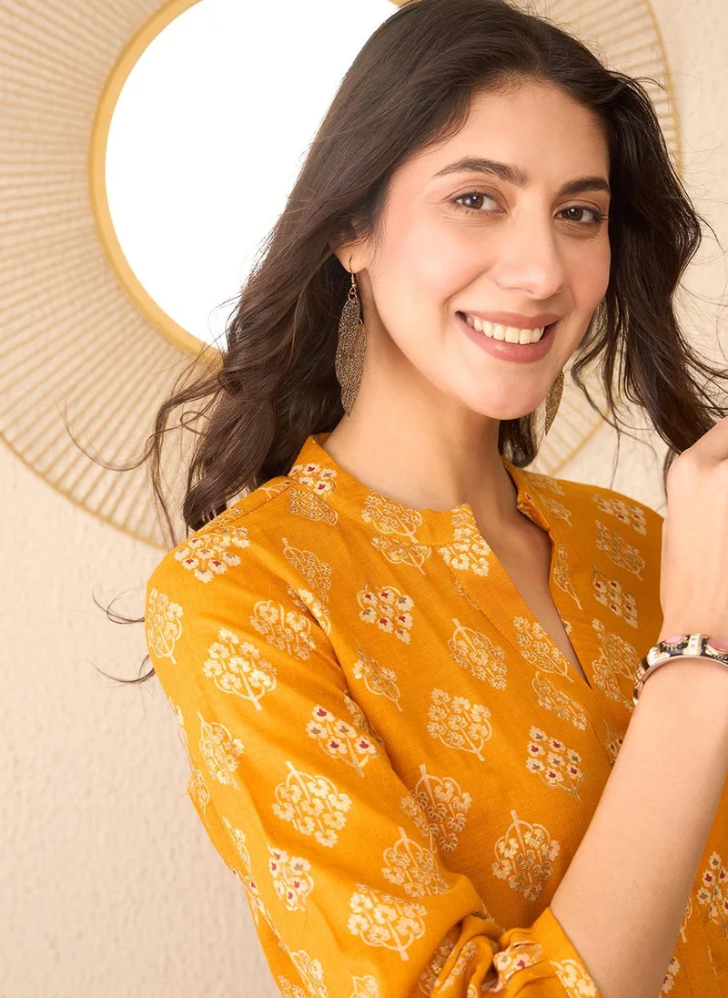 ZERESOUQ Yellow Cotton Blend Floral Printed Tunic Only