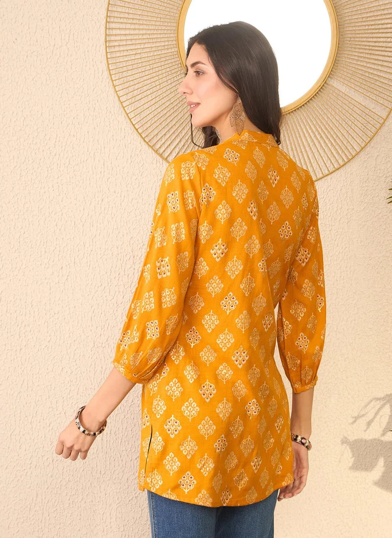 ZERESOUQ Yellow Cotton Blend Floral Printed Tunic Only