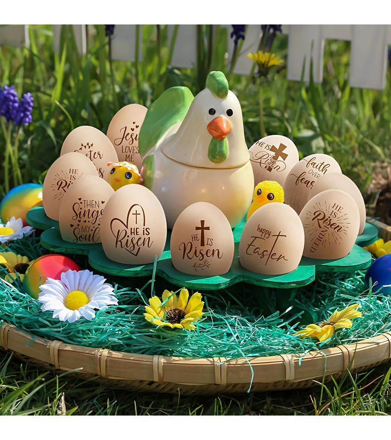 20 بيض عيد الفصح الخشبي الصغير للحرف اليدوية DIY W126 خرز زينة - Image 2