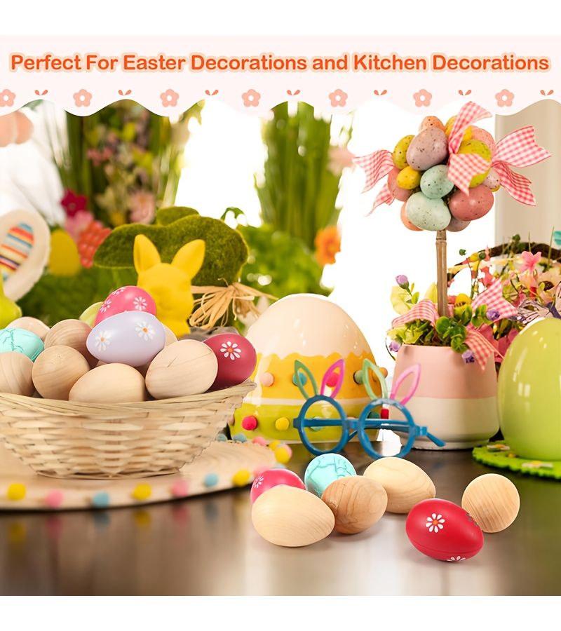 20 بيض عيد الفصح الخشبي الصغير للحرف اليدوية DIY W126 خرز زينة - Image 3