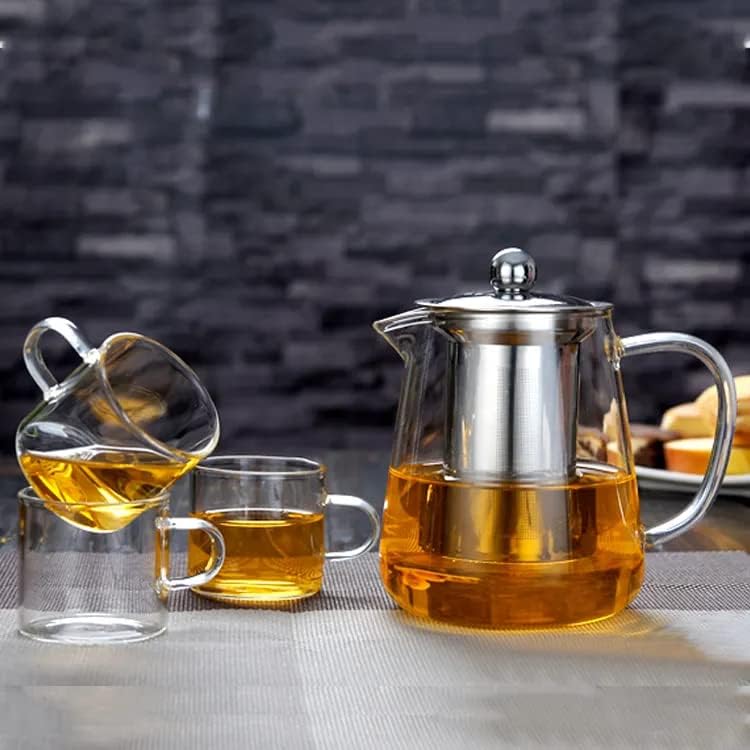 Smaruti Glass Kettle with 4 Cups Elegant Set for Tea or Coffee Perfect for Serving Hot Beverages Durable Glass Kettle with Matching Cups Ideal for Home750 ML Tea Pot with Cups - Image 1