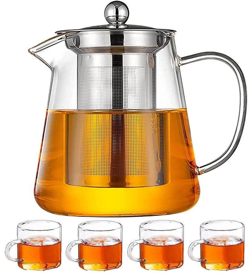 Smaruti Glass Kettle with 4 Cups Elegant Set for Tea or Coffee Perfect for Serving Hot Beverages Durable Glass Kettle with Matching Cups Ideal for Home750 ML Tea Pot with Cups - Image 4