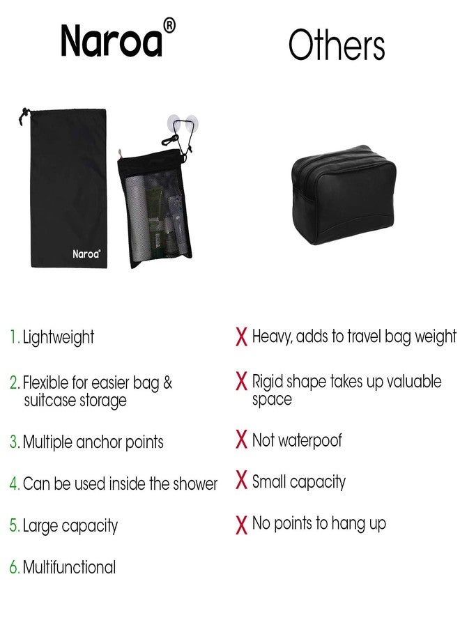 Naroa Waterproof Multifunctional Toiletry Shower Bag for Gym, Travel, Business and Foldable Portable Hanging Bathroom Mesh Caddy with Wet & Dry Storage Suction Hook Tote for Men Women - Image 5