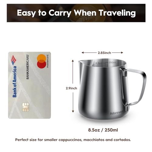 Adorever Milk Frothing Pitcher, 8.5oz / 250ml Steaming Pitcher Stainless Steel Espresso Machine Accessories for Coffee Bar, Cappuccino Barista Tools Milk Jug Steamer Frother Cup with Latte Art Pen - Image 2