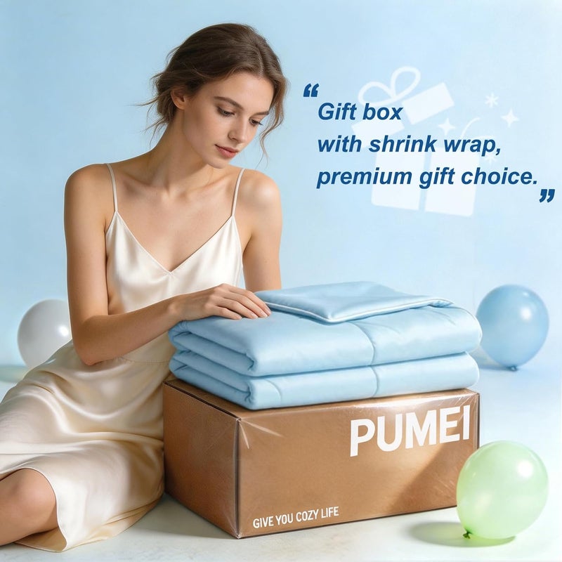 PU MEI لحاف تبريد PU MEI بحجم توين XL، بطانية تبريد للأشخاص الذين يعانون من الحرارة والتعرق الليلي، بطانية باردة مثلجة صيفية للسرير، ناعمة وخفيفة الوزن وقابلة للتنفس مثل الحرير، لون أزرق، مقاس 68×90 بوصة - Image 4