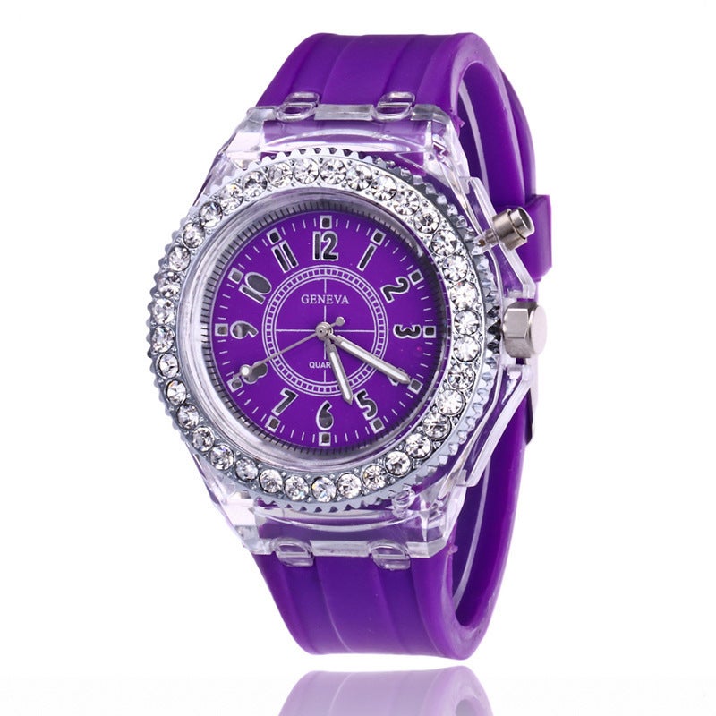 Luminous Couple LED Fluorescent Watches Mens Womens Fashionable Harajuku Korean Style Sporty Quartz Wristwatches Purple 