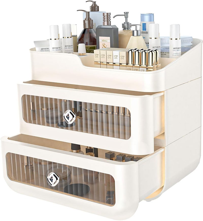 Brikipth Brikipth Countertop Makeup Organizer with Drawers Plastic Storage for Makeup Brush Hair Accessories Jewelry Skincare Vanity Display Cases Skin Care Products Office Desk Organizer 