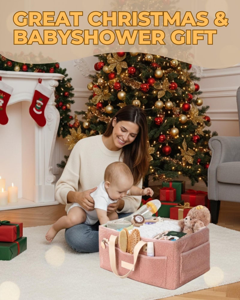 Toodly Baby Diaper Caddy Organizer with Portable Changing Mat - Teddy Fleece Diaper Organizer for Changing Table - Basket for Changing Essentials - Baby Essentials Organizer with Removable Dividers - Image 3