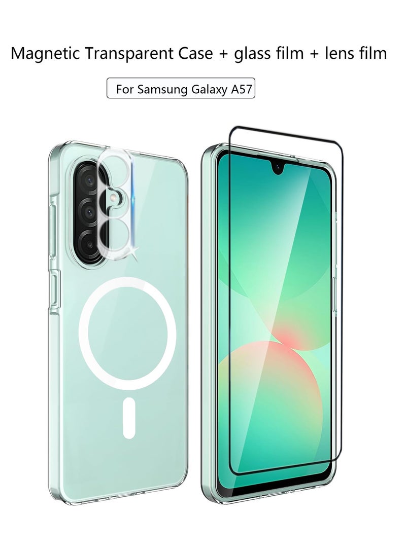 QIRG 3 in 1 for Samsung Galaxy A57 Protection Set - Transparent Shockproof Case[Compatible with Magesafe] + Screen Protector and Camera Lens Protector, 360 Degree Protection Set - Image 1