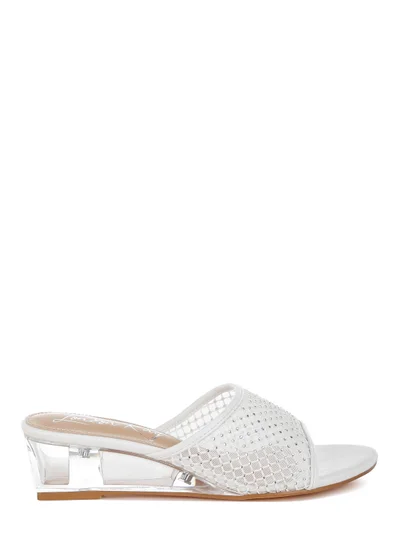 London Rag Mesh Clear Heel Wedge Sandals in White