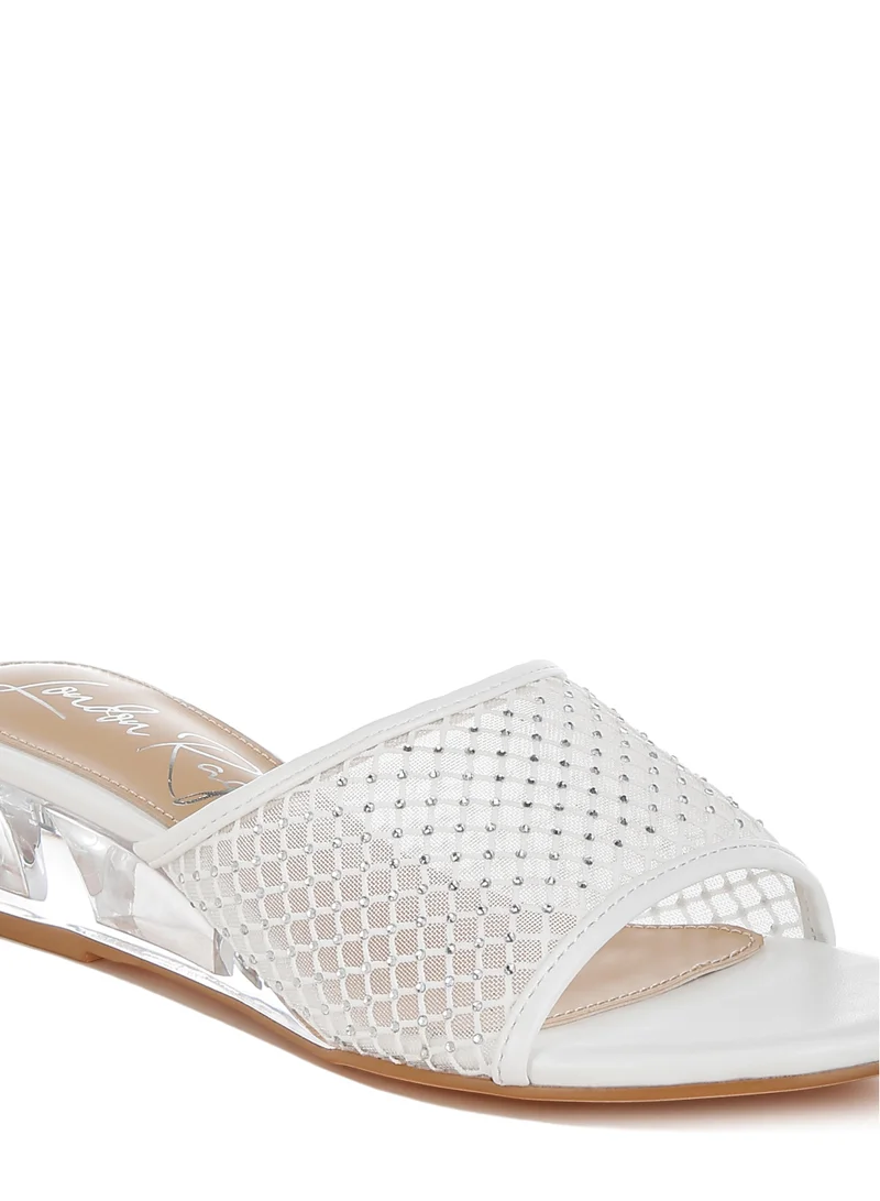 London Rag Mesh Clear Heel Wedge Sandals in White