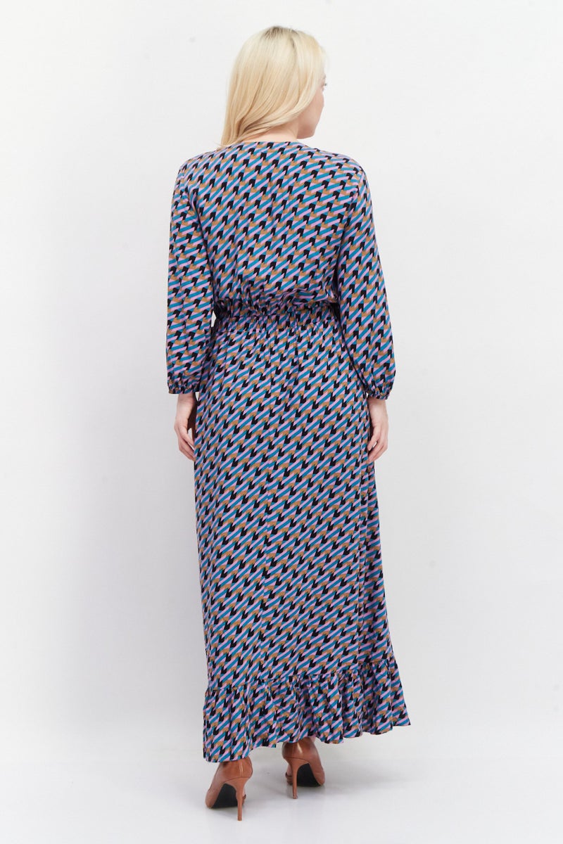 EDC Women Allover Pattern Wrap Dress, Green - Image 2