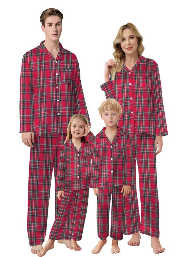 Schbbbta Family Pajamas Set, Kids Plaid Long Sleeve Lounge Set Button Down Pj Sets, Scottish Red, 4-5T = Tag 120 - Image 1