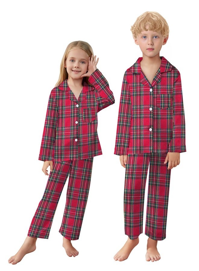 Schbbbta Family Pajamas Set, Kids Plaid Long Sleeve Lounge Set Button Down Pj Sets, Scottish Red, 4-5T = Tag 120 - Image 3