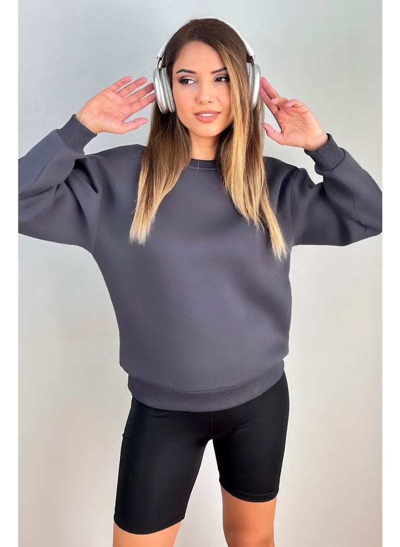 Ritnice Women's Cozy Basic Crew Neck Cotton Thick Knitted Sweatshirt with Fleece Inside - Image 1