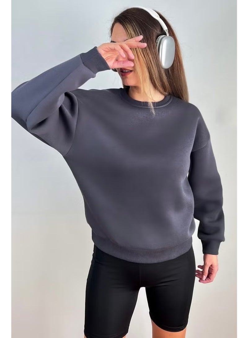 Ritnice Women's Cozy Basic Crew Neck Cotton Thick Knitted Sweatshirt with Fleece Inside - Image 2