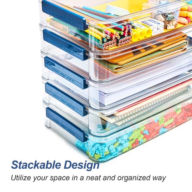 CATOOMUU 2 Pcs 5.5qt 9 x 13 Plastic Portable Project Case With Snap-Tight Latch Clear Stackable Storage Box With Lids Organizer Container For A4 File Photo Documents Scrapbook Craft Art Supplies - Image 4