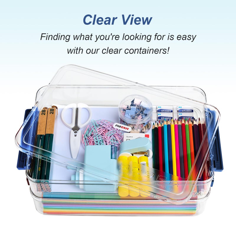 CATOOMUU 2 Pcs 5.5qt 9 x 13 Plastic Portable Project Case With Snap-Tight Latch Clear Stackable Storage Box With Lids Organizer Container For A4 File Photo Documents Scrapbook Craft Art Supplies - Image 5