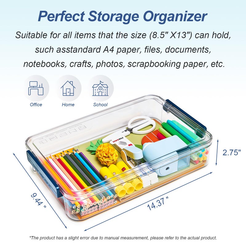 CATOOMUU 2 Pcs 5.5qt 9 x 13 Plastic Portable Project Case With Snap-Tight Latch Clear Stackable Storage Box With Lids Organizer Container For A4 File Photo Documents Scrapbook Craft Art Supplies - Image 3