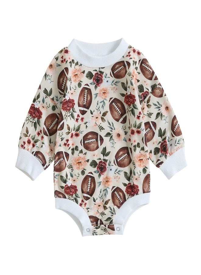 Karuedoo Baby Boy Girl Football Sweatshirt Bubble Romper Oversized Sweater Romper Long Sleeve Bodysuit Outfit Fall Clothes (Apricot, 6-12 Months) - Image 1