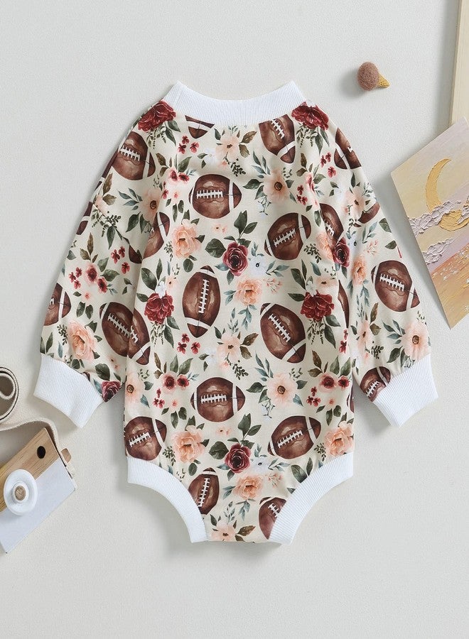 Karuedoo Baby Boy Girl Football Sweatshirt Bubble Romper Oversized Sweater Romper Long Sleeve Bodysuit Outfit Fall Clothes (Apricot, 6-12 Months) - Image 4