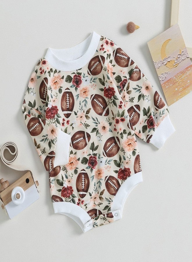 Karuedoo Baby Boy Girl Football Sweatshirt Bubble Romper Oversized Sweater Romper Long Sleeve Bodysuit Outfit Fall Clothes (Apricot, 6-12 Months) - Image 3