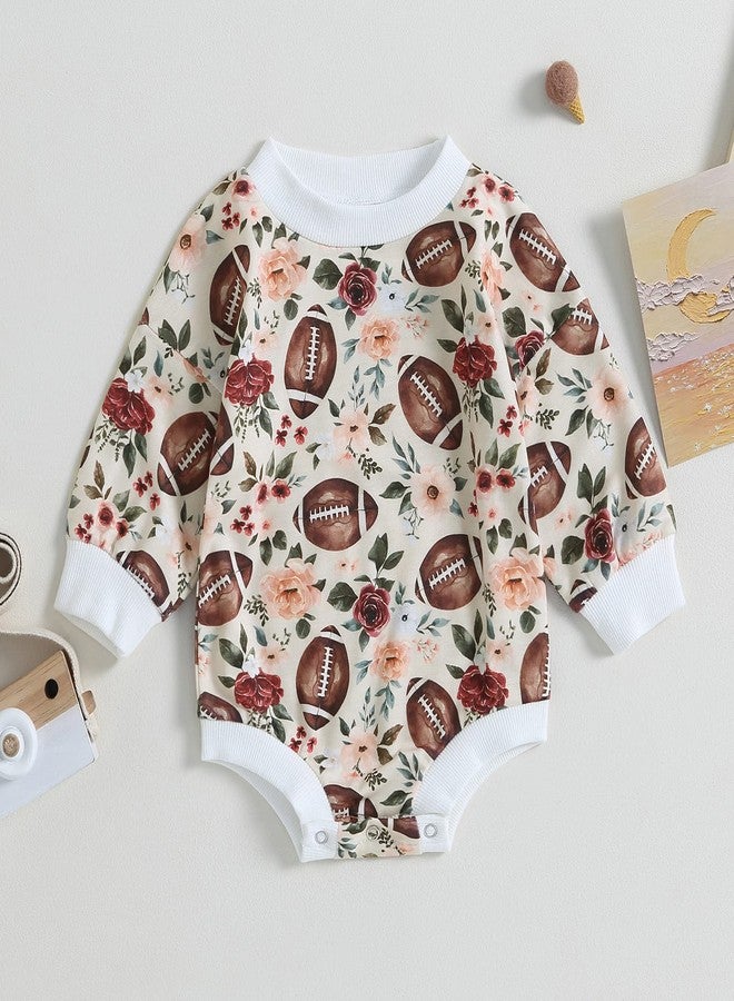 Karuedoo Baby Boy Girl Football Sweatshirt Bubble Romper Oversized Sweater Romper Long Sleeve Bodysuit Outfit Fall Clothes (Apricot, 6-12 Months) - Image 2
