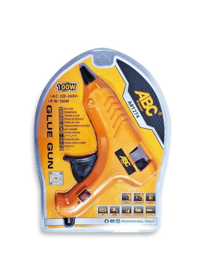 اي بي سي مسدس الشمع اللاصق عالي الجودة 100 وات – مع مفتاح تشغيل/إيقاف للأمان، قاعدة تثبيت مدمجة – مناسب للحرف اليدوية، الديكور، وأعمال الـDIY