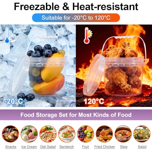 UMETASS 4 Pack 1 Gallon Food Grade Plastic Buckets with Screw Lids Handle Reusable Storage Containers for Snacks Salad Sauce Clear Freezer Safe Bucket Set - Image 3