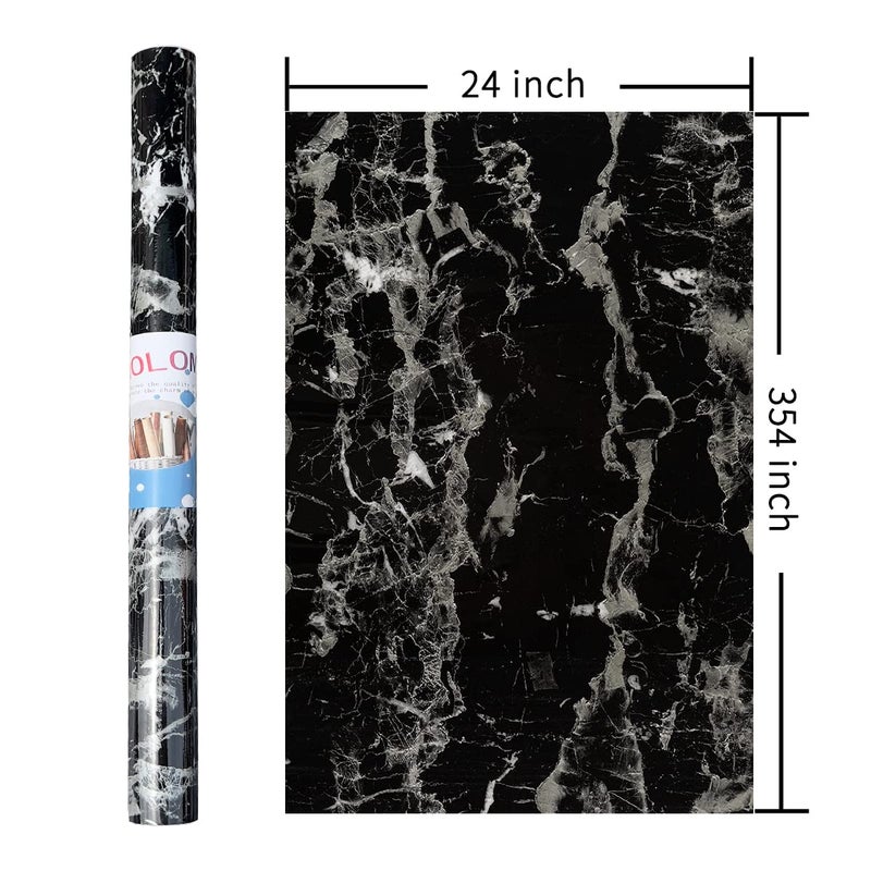 HOLOMEY 24â€x354â€ Black Marble Contact Paper Granite Peel and Stick Wallpaper Kitchen Countertop Self-Adhesive Waterproof Vinyl Wrap for Cabinets Table Desk Counter Bathroom and Furniture - Image 5