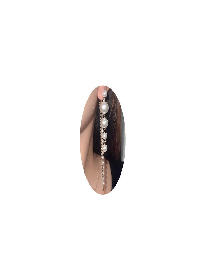 ZMANYIJEW Long Pearl Drop Dangle Earrings for Women,Dainty Boho Pearl Tassel Earrings,Wedding Pearls Chain Earrings jewelry for Women (A) - Image 1