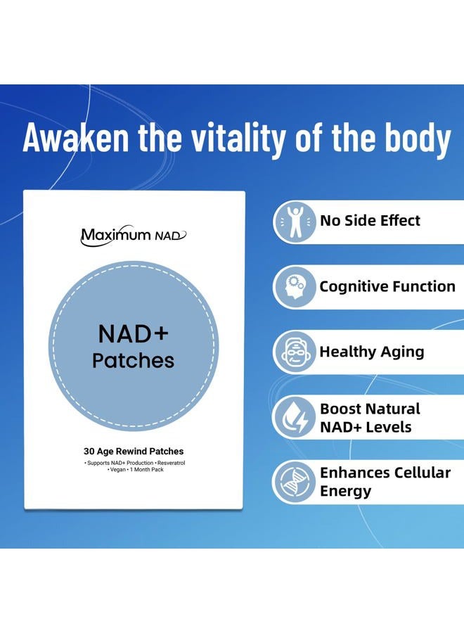 Maximum NAD NAD+ Patches for Women & Men with Nicotinamide and Resveratrol-30 Patches, Premium 8-Hour Extended-Release Formula, Vegan - Image 3