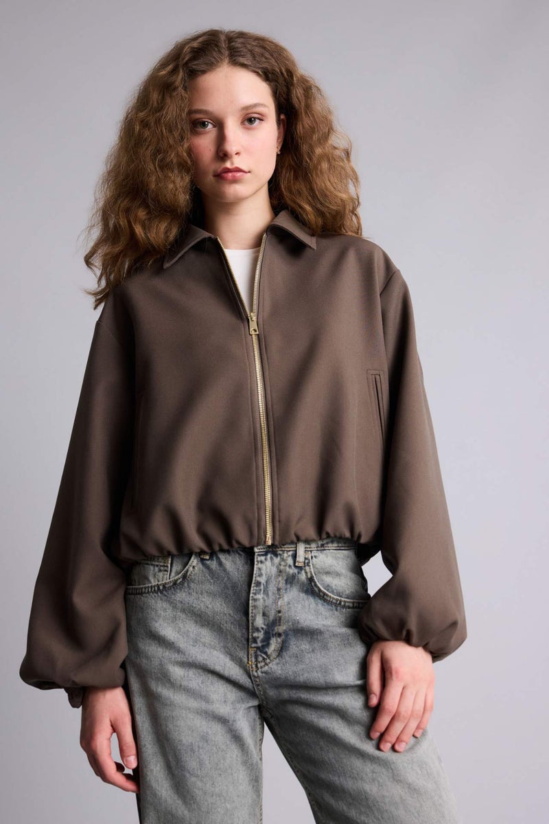 DeFacto Standard Fit Suede Puffer Jacket - Image 3