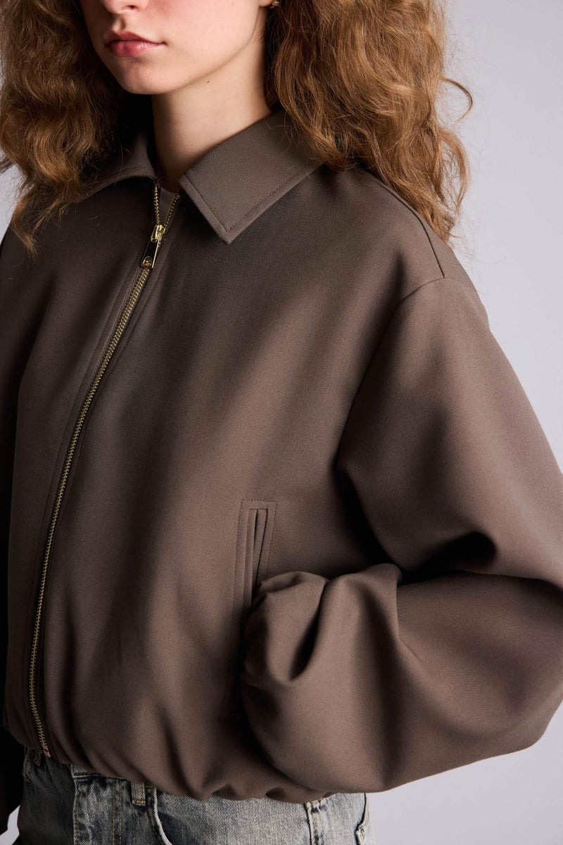 DeFacto Standard Fit Suede Puffer Jacket - Image 4