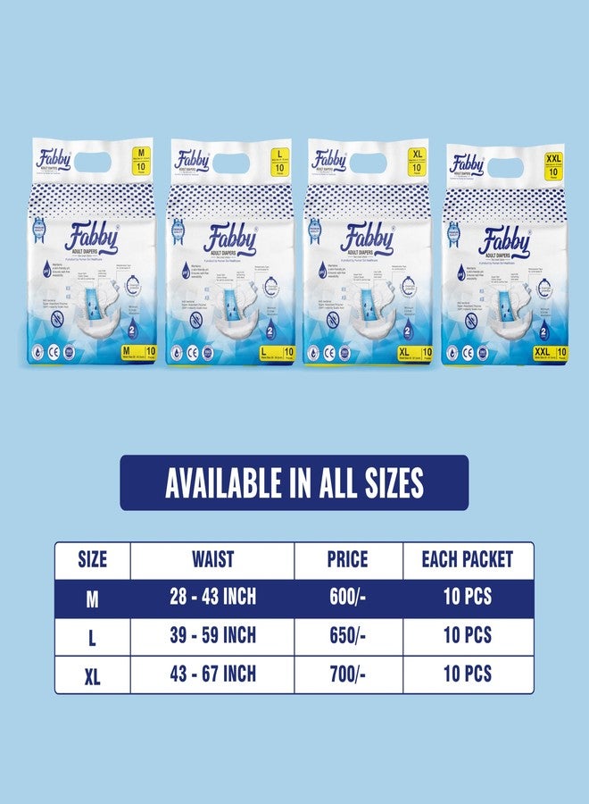 Fabby Easy Adult Diapers Tape Style - 10 Count (Medium) with Leg Cuffs Preventing Leak, Unisex, Anti-Bacterial Super Absorbent (2 Liters) Overnight Protection Waist Size 28-43 inch; 72-110cm - Image 5