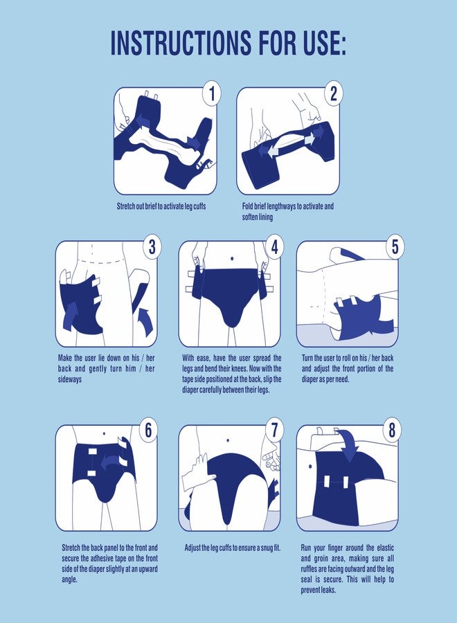 Fabby Easy Adult Diapers Tape Style - 10 Count (Medium) with Leg Cuffs Preventing Leak, Unisex, Anti-Bacterial Super Absorbent (2 Liters) Overnight Protection Waist Size 28-43 inch; 72-110cm - Image 4