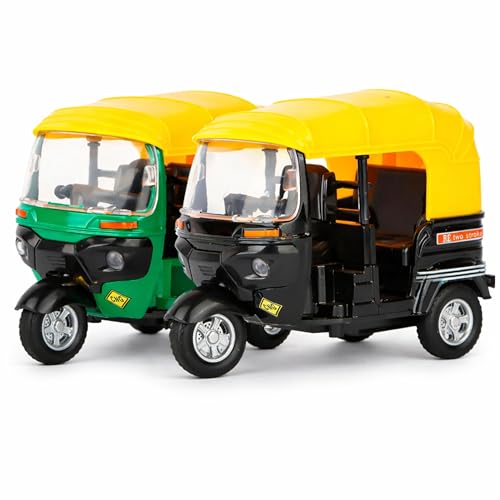 LAALIYA Pull Back Auto Rickshaw Toy Realistic Indian Tuk Tuk Miniature Model for Kids Manual Friction Powered Vehicle (No Batteries Needed) Die-Cast | Realistic Metal 3-Wheel Indian Auto Replica(Pack of 1) - Image 1