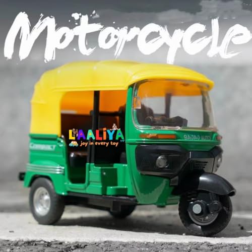 LAALIYA Pull Back Auto Rickshaw Toy Realistic Indian Tuk Tuk Miniature Model for Kids Manual Friction Powered Vehicle (No Batteries Needed) Die-Cast | Realistic Metal 3-Wheel Indian Auto Replica(Pack of 1) - Image 5