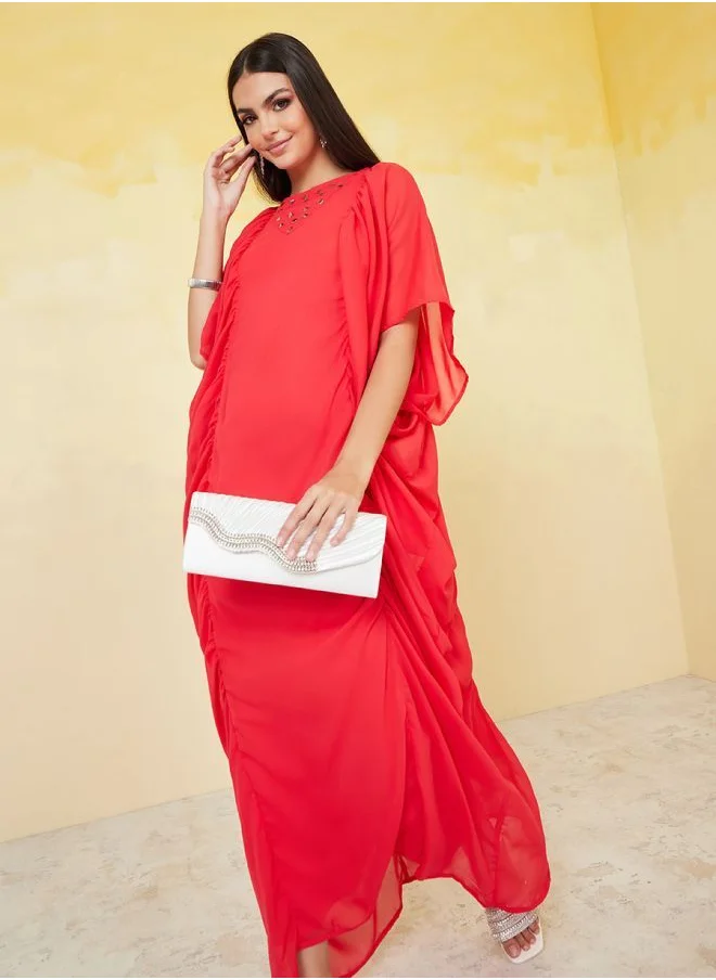 Styli Frill Edge Embellished Kaftan Maxi Dress