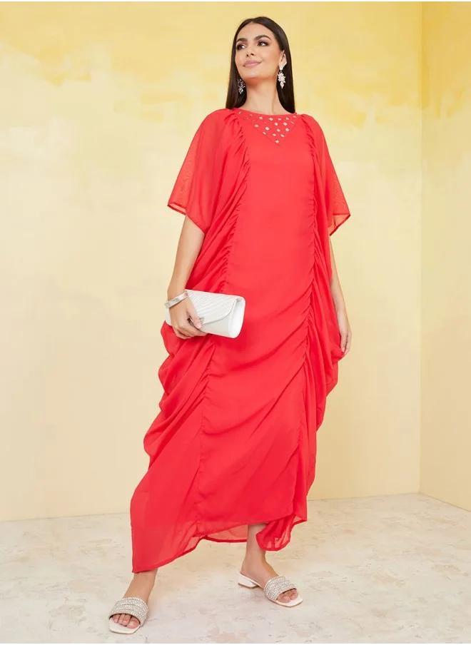 Styli Frill Edge Embellished Kaftan Maxi Dress
